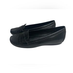 Cole Haan Black Croc Embossed Leather Loafers 8.5B | Nike Air Sole Comfort Flats